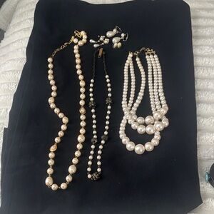 3 vintage cream/gold pearl necklaces with earrings.